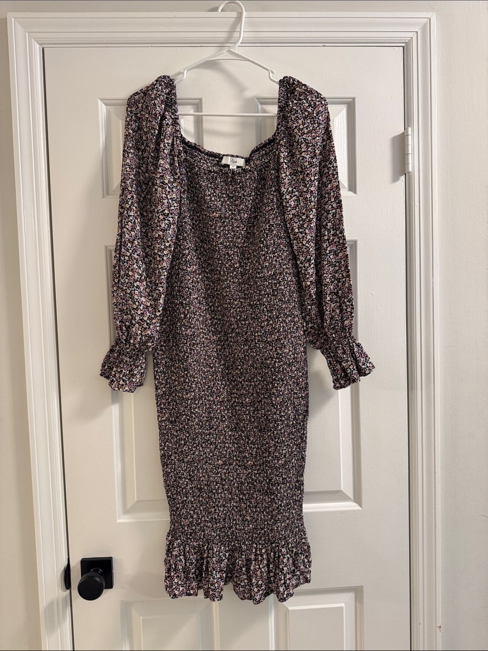 Ripe Maternity Purple Floral Smocked Midi Dress with Puff Sleeves